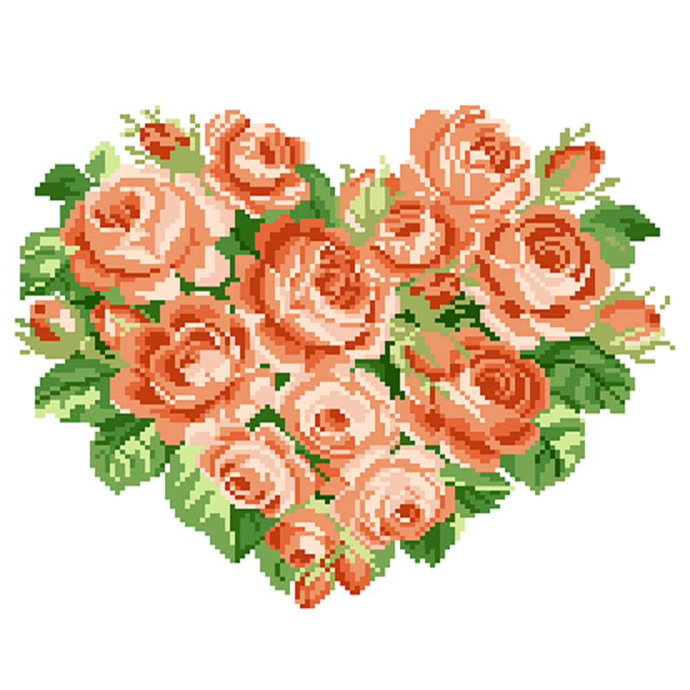 Orange Heart Rose - Partial  9CT Stamped Cross Stitch - Bead Embroidery 39x33CM/15.35x12.99in