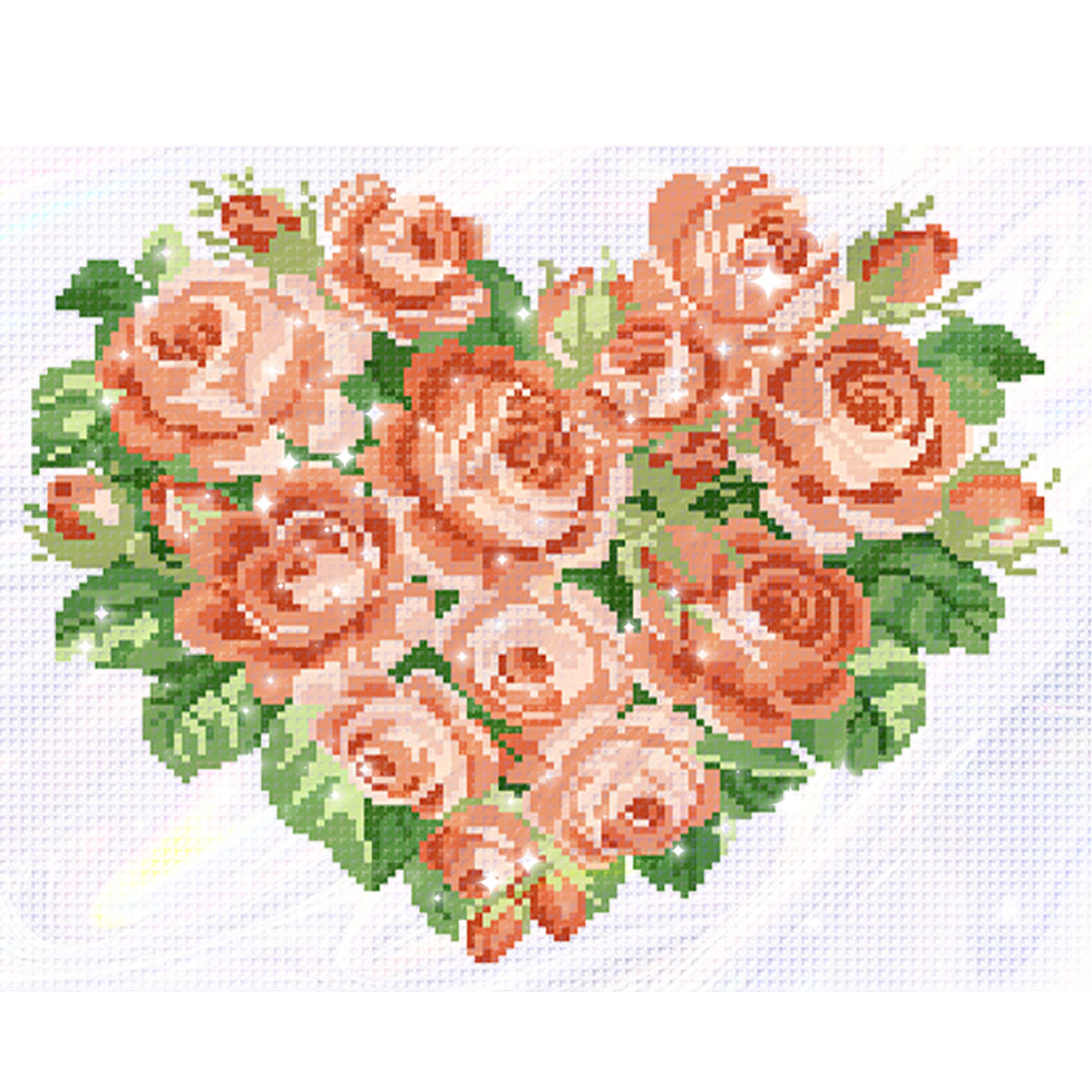 Orange Heart Rose - Partial  9CT Stamped Cross Stitch - Bead Embroidery 39x33CM/15.35x12.99in