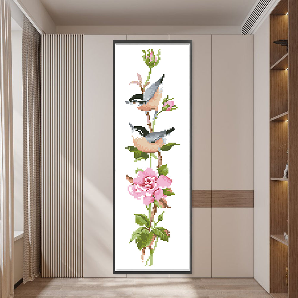 Four Seasons Flowers & Birds - Partial  9CT Stamped Cross Stitch - Bead Embroidery 16x53CM/6.30x20.87in