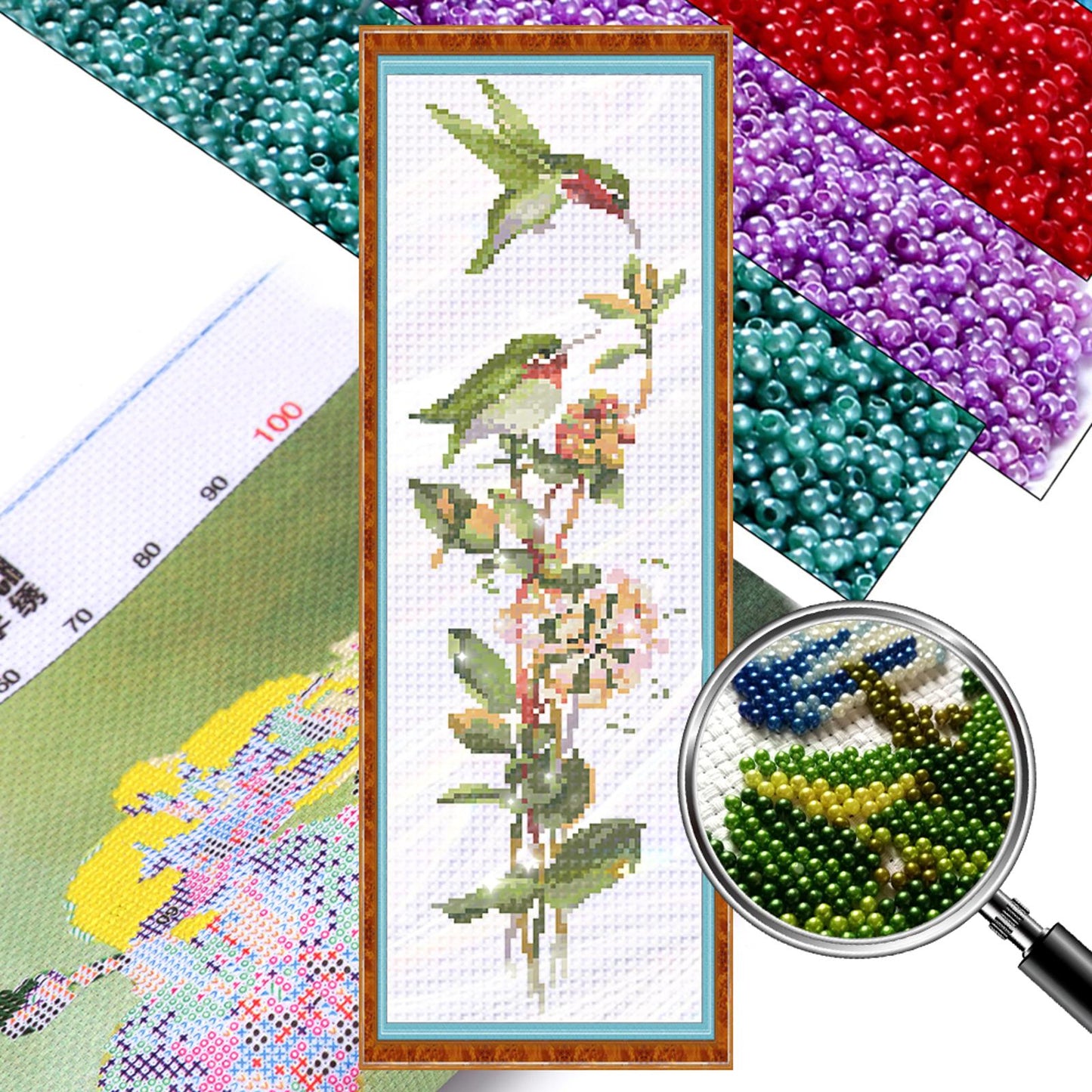 Four Seasons Flowers & Birds - Partial  9CT Stamped Cross Stitch - Bead Embroidery 16x53CM/6.30x20.87in
