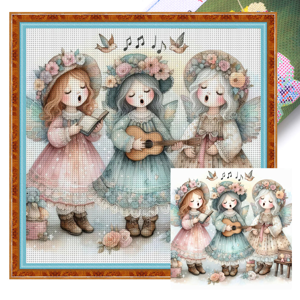 Huancan - Angel Choir Playing Guitar - 50*50CM 11CT 3 Stamped Cross Stitch