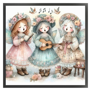 Huancan - Angel Choir Playing Guitar - 50*50CM 11CT 3 Stamped Cross Stitch