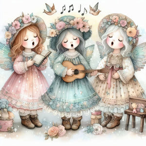 Huancan - Angel Choir Playing Guitar - 50*50CM 11CT 3 Stamped Cross Stitch