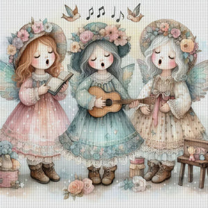 Huancan - Angel Choir Playing Guitar - 50*50CM 11CT 3 Stamped Cross Stitch