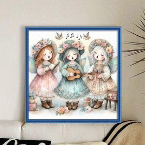 Huancan - Angel Choir Playing Guitar - 50*50CM 11CT 3 Stamped Cross Stitch