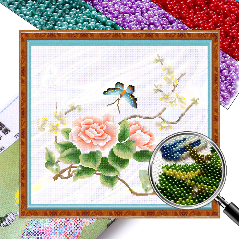 Elegant Four Seasons - Partial  9CT Stamped Cross Stitch - Bead Embroidery 45x43CM/17.72x16.93in