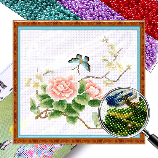 Elegant Four Seasons - Partial  9CT Stamped Cross Stitch - Bead Embroidery 45x43CM/17.72x16.93in