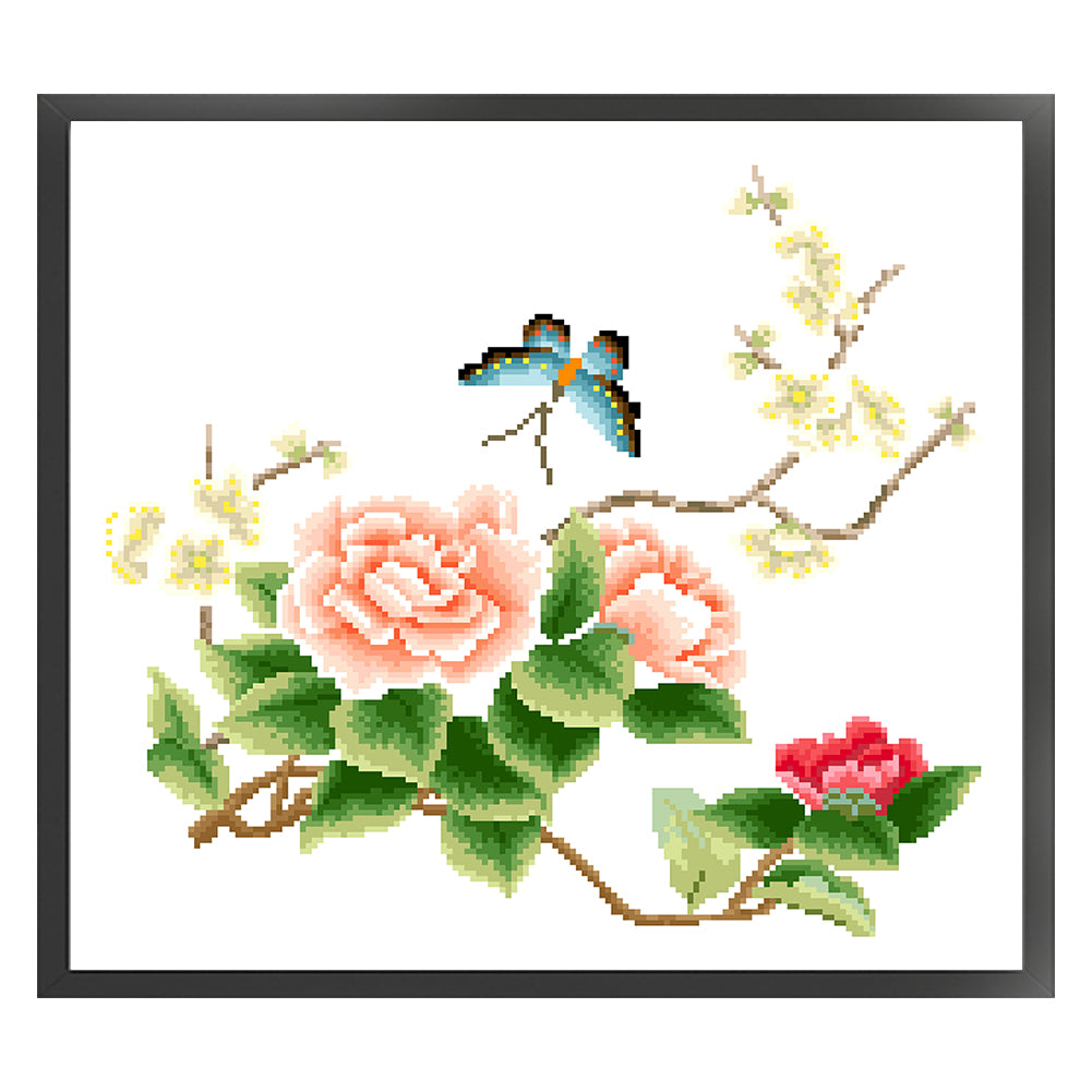 Elegant Four Seasons - Partial  9CT Stamped Cross Stitch - Bead Embroidery 45x43CM/17.72x16.93in