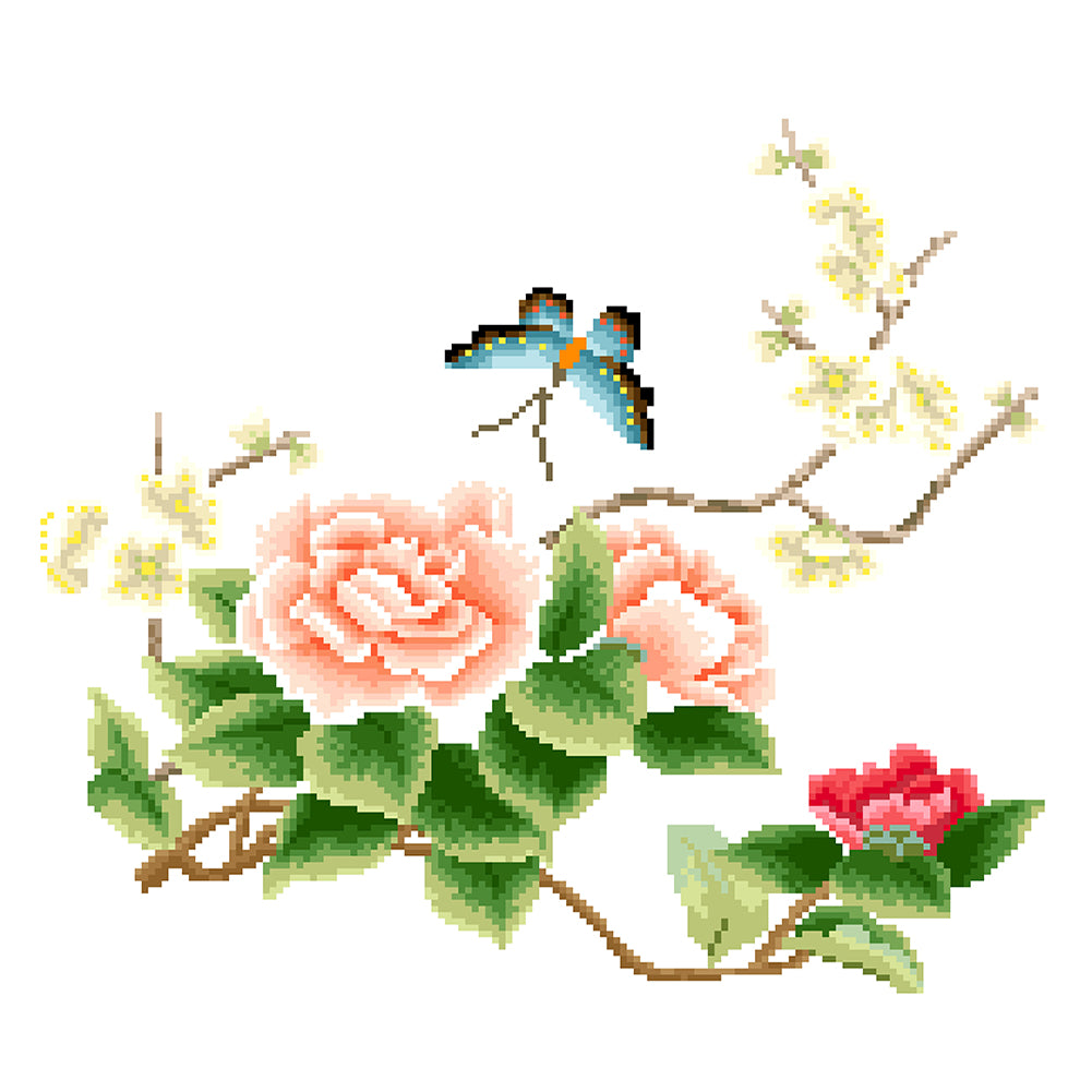 Elegant Four Seasons - Partial  9CT Stamped Cross Stitch - Bead Embroidery 45x43CM/17.72x16.93in