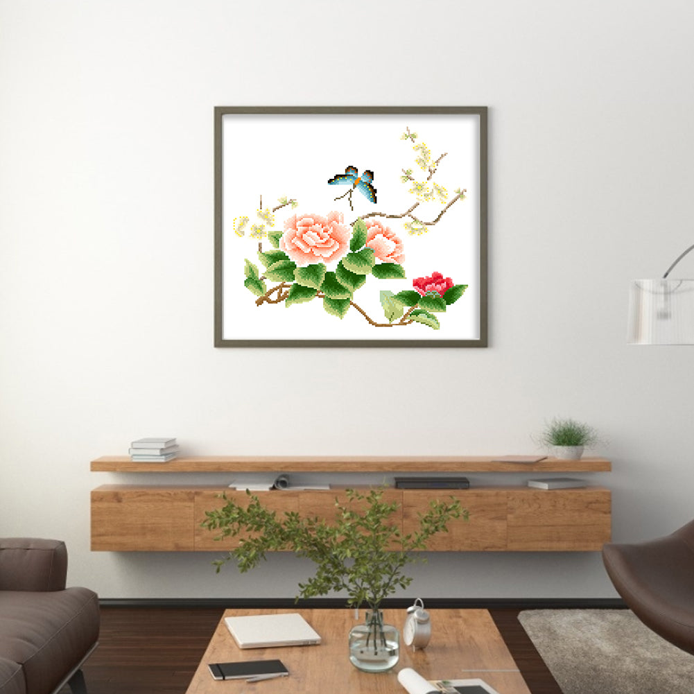 Elegant Four Seasons - Partial  9CT Stamped Cross Stitch - Bead Embroidery 45x43CM/17.72x16.93in