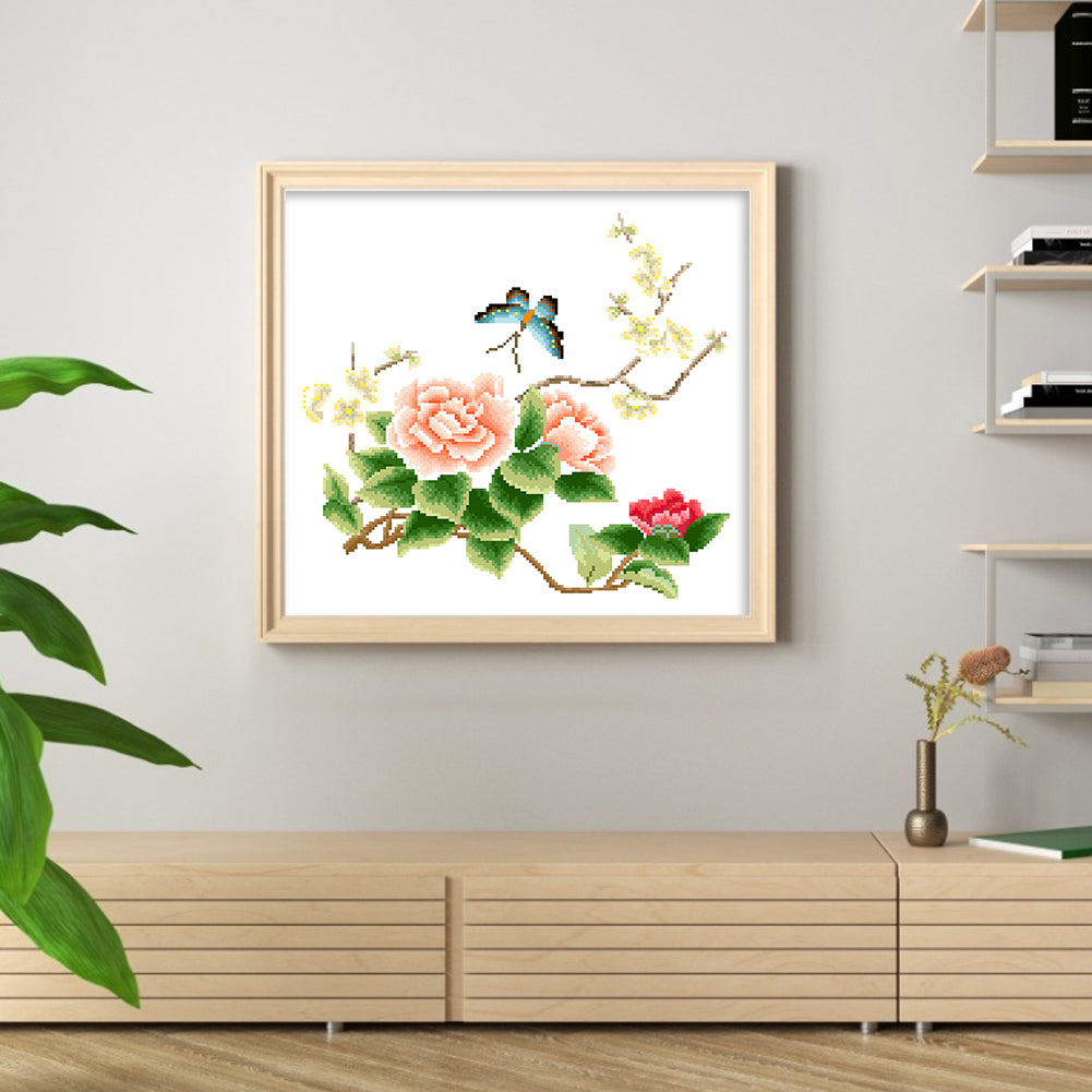Elegant Four Seasons - Partial  9CT Stamped Cross Stitch - Bead Embroidery 45x43CM/17.72x16.93in