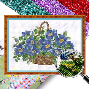 Flower Basket Blue - 45*34CM 9CT Bead embroidery