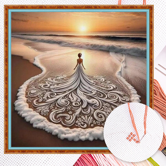 Beach Girl - Full 14CT Counted Cross Stitch 45x45CM - Huacan