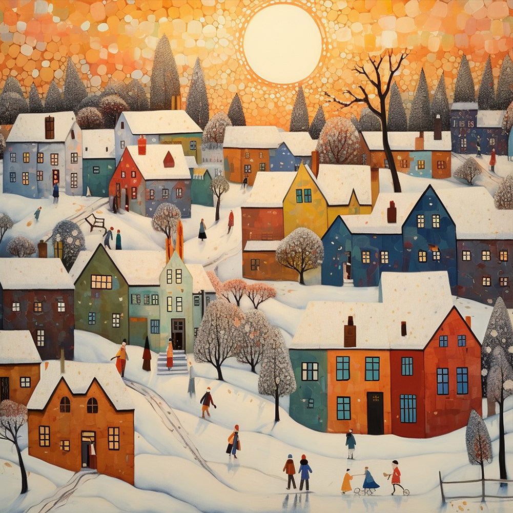 Twilight House Town 40*40CM(Canvas) Full Round Drill Diamond Painting