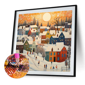 Twilight House Town 40*40CM(Canvas) Full Round Drill Diamond Painting