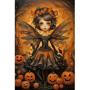 Halloween Pumpkin Girl In Black Clothes 40*60CM(Canvas) Full Round Drill Diamond Painting
