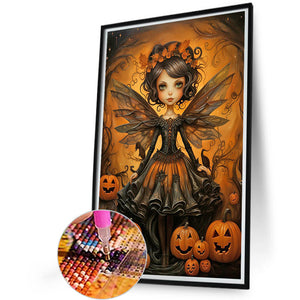 Halloween Pumpkin Girl In Black Clothes 40*60CM(Canvas) Full Round Drill Diamond Painting