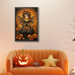 Halloween Pumpkin Girl In Black Clothes 40*60CM(Canvas) Full Round Drill Diamond Painting