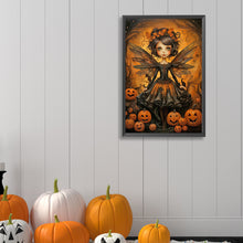 Load image into Gallery viewer, Halloween Pumpkin Girl In Black Clothes 40*60CM(Canvas) Full Round Drill Diamond Painting
