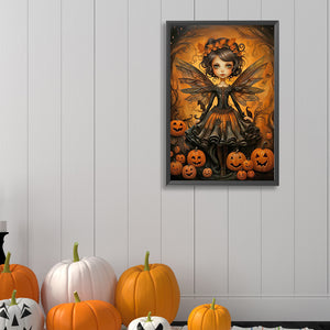 Halloween Pumpkin Girl In Black Clothes 40*60CM(Canvas) Full Round Drill Diamond Painting