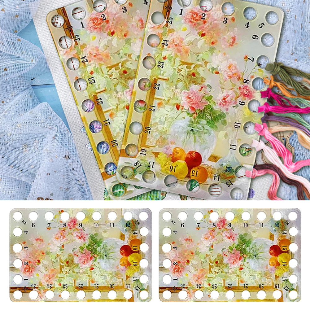Acrylic Pink Rose Cross Stitch Threading Board 18x12CM Stitching Thread Holder