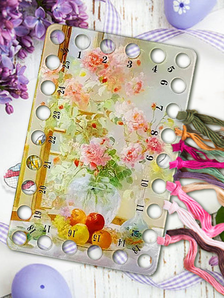 Acrylic Pink Rose Cross Stitch Threading Board 18x12CM Stitching Thread Holder