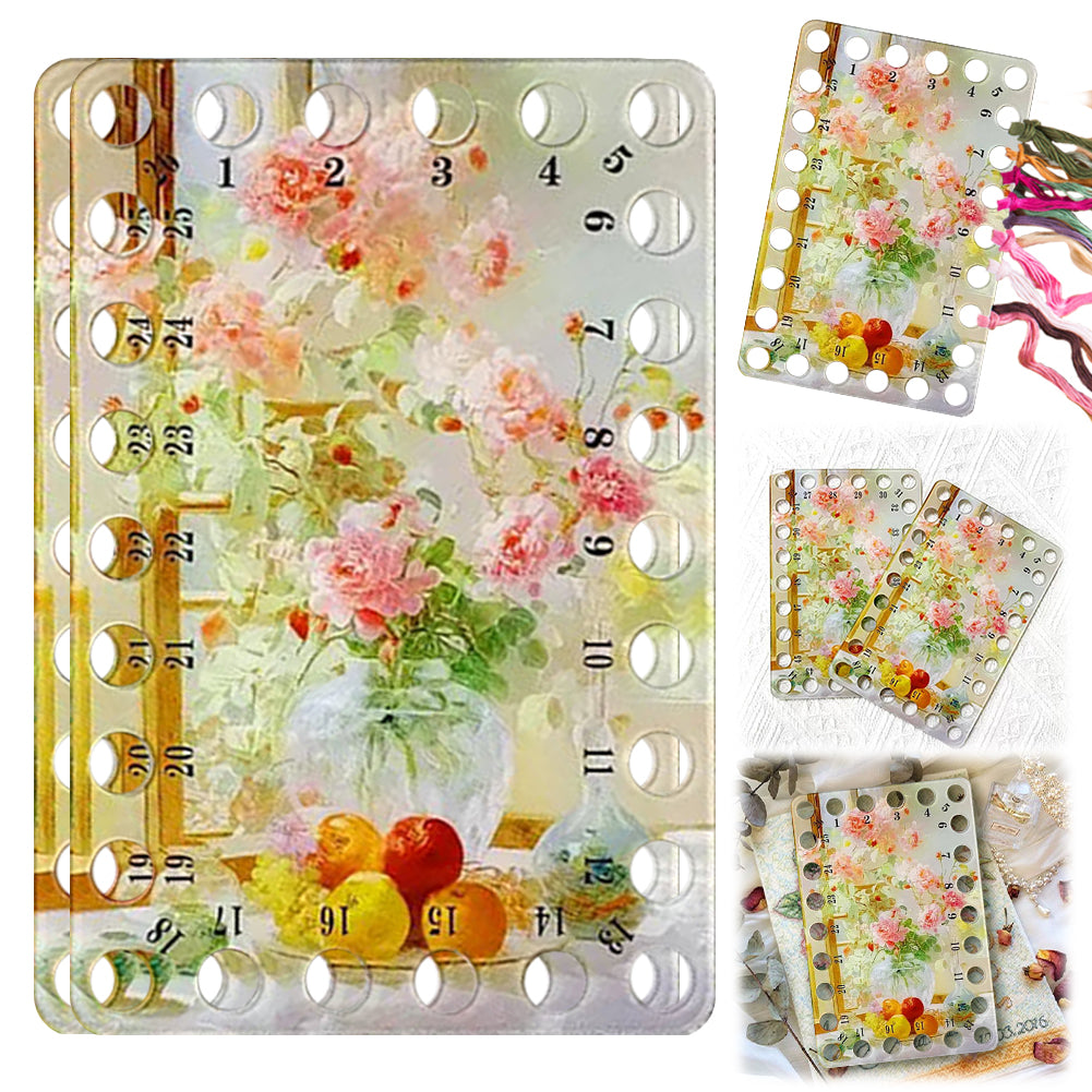 Acrylic Pink Rose Cross Stitch Threading Board 18x12CM Stitching Thread Holder