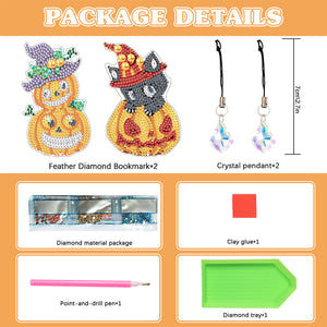Halloween 2Pcs Special Shape Pumpkin 5D DIY Diamond Painting Bookmark for Reading Day Gift