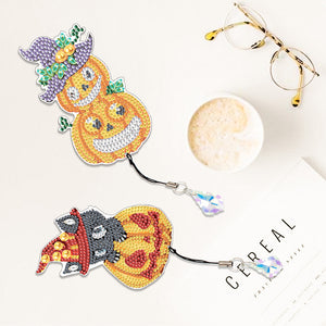 Halloween 2Pcs Special Shape Pumpkin 5D DIY Diamond Painting Bookmark for Reading Day Gift