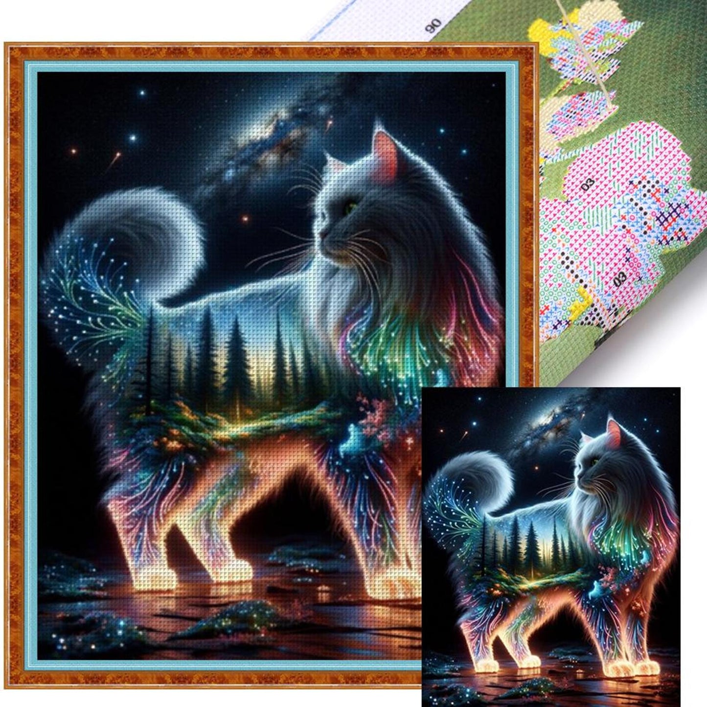 Magic Cat And Forest - Full 11CT Stamped Cross Stitch 40x50CM - Yishu