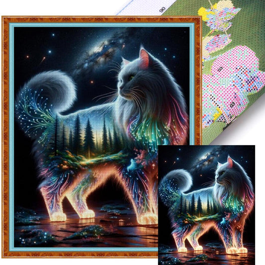 Magic Cat And Forest - Full 11CT Stamped Cross Stitch 40x50CM - Yishu