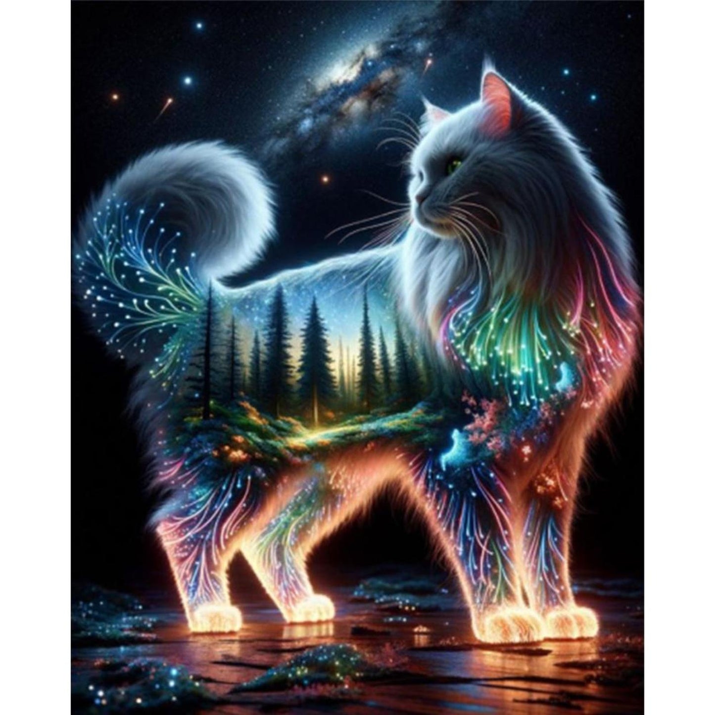 Magic Cat And Forest - Full 11CT Stamped Cross Stitch 40x50CM - Yishu