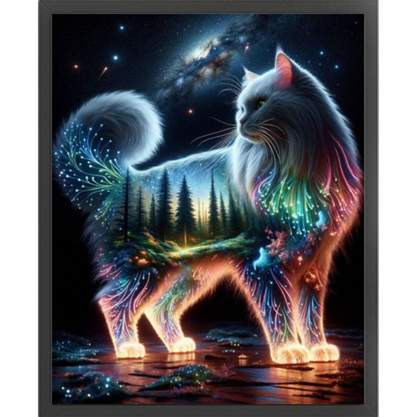 Magic Cat And Forest - Full 11CT Stamped Cross Stitch 40x50CM - Yishu