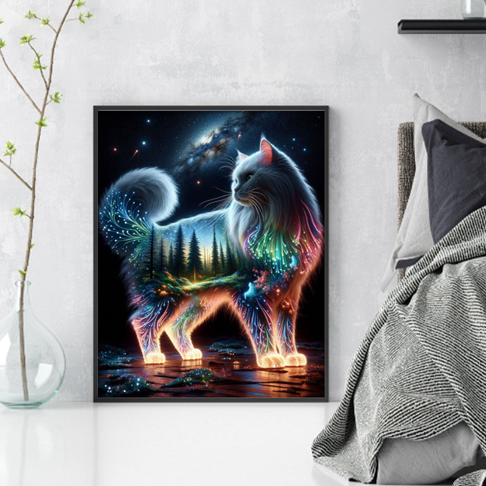 Magic Cat And Forest - Full 11CT Stamped Cross Stitch 40x50CM - Yishu