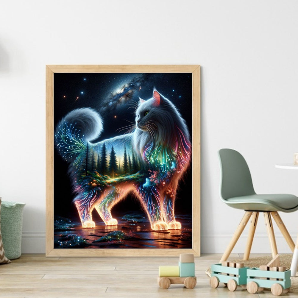Magic Cat And Forest - Full 11CT Stamped Cross Stitch 40x50CM - Yishu