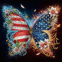 Load image into Gallery viewer, Independence Day Flag Butterfly 30*30CM(Canvas) Partial Special Shaped Drill Diamond Painting
