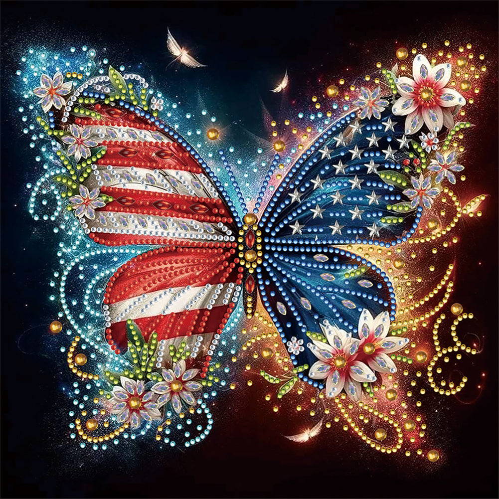 Independence Day Flag Butterfly 30*30CM(Canvas) Partial Special Shaped Drill Diamond Painting
