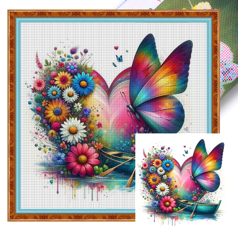 Huancan - Butterfly Love Boat - 40*40CM 11CT 3 Stamped Cross Stitch