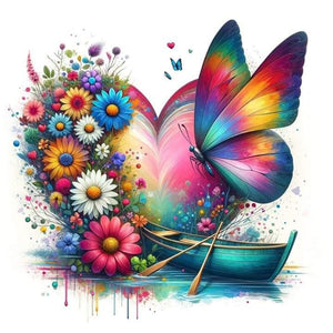Huancan - Butterfly Love Boat - 40*40CM 11CT 3 Stamped Cross Stitch