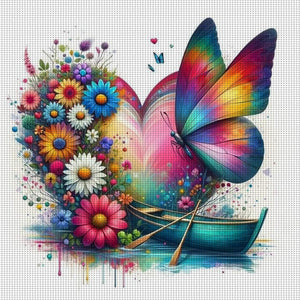 Huancan - Butterfly Love Boat - 40*40CM 11CT 3 Stamped Cross Stitch