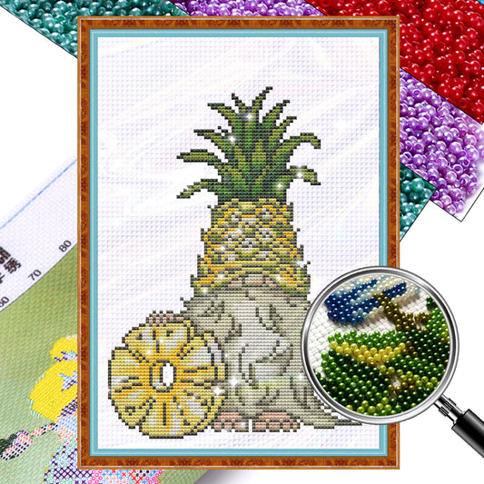 Pineapple Gnome - Partial 11ct Stamped Cross Stitch - Bead Embroidery 25x35CM/9.84x13.78in