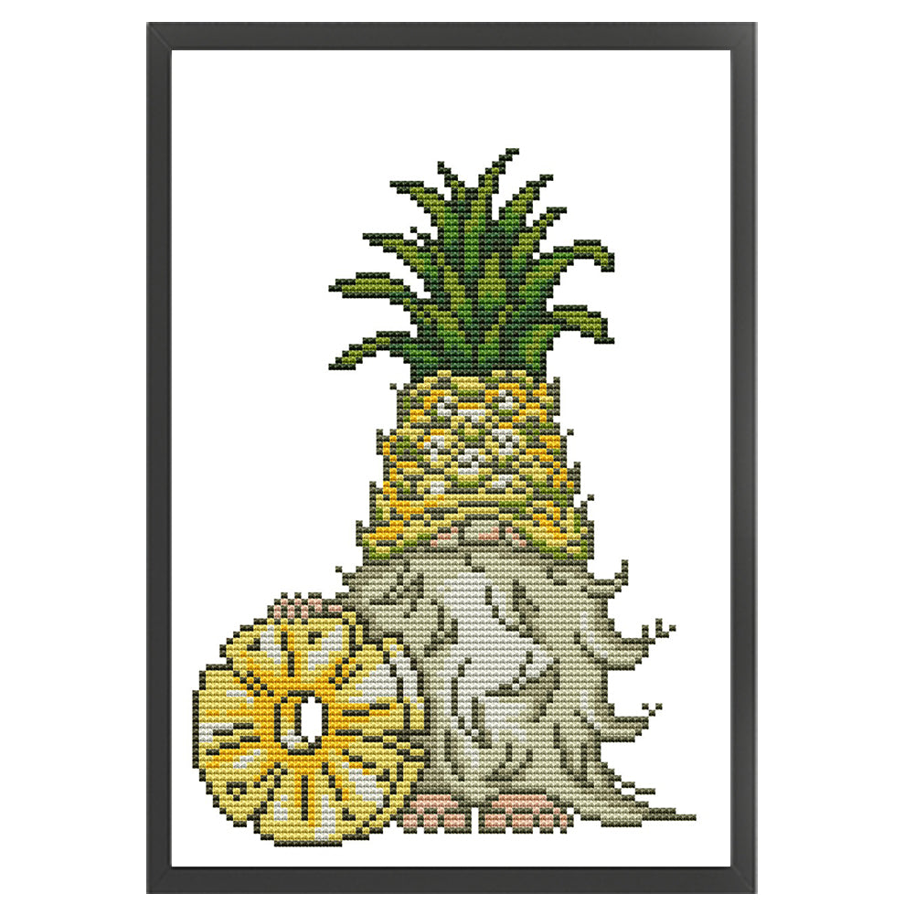 Pineapple Gnome - Partial 11ct Stamped Cross Stitch - Bead Embroidery 25x35CM/9.84x13.78in