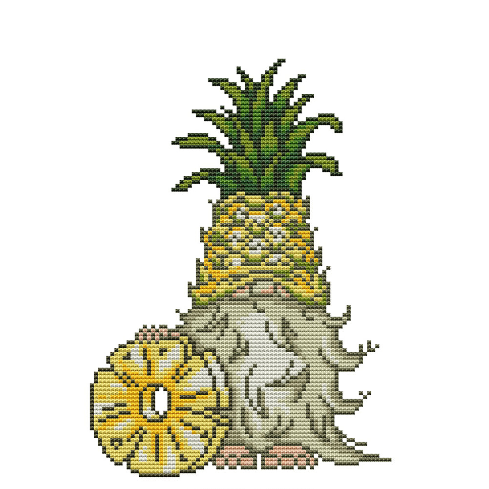 Pineapple Gnome - Partial 11ct Stamped Cross Stitch - Bead Embroidery 25x35CM/9.84x13.78in