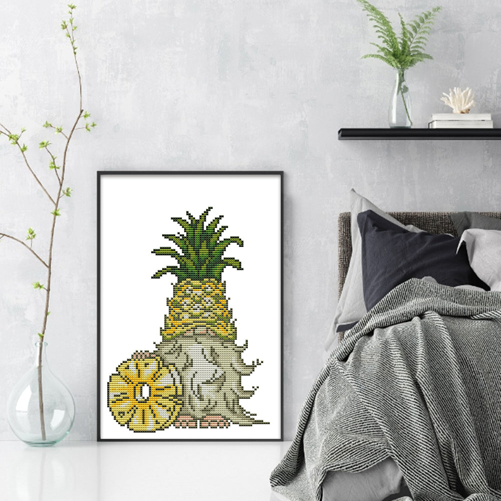Pineapple Gnome - Partial 11ct Stamped Cross Stitch - Bead Embroidery 25x35CM/9.84x13.78in