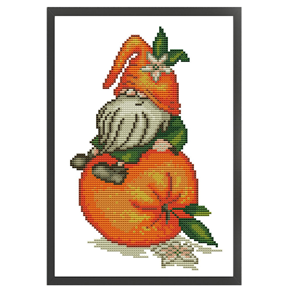 Orange Gnome - Partial 11ct Stamped Cross Stitch - Bead Embroidery 25x35CM/9.84x13.78in