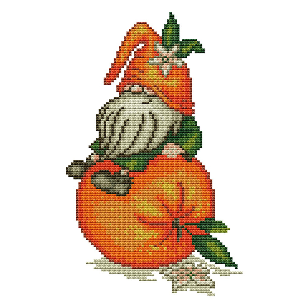Orange Gnome - Partial 11ct Stamped Cross Stitch - Bead Embroidery 25x35CM/9.84x13.78in