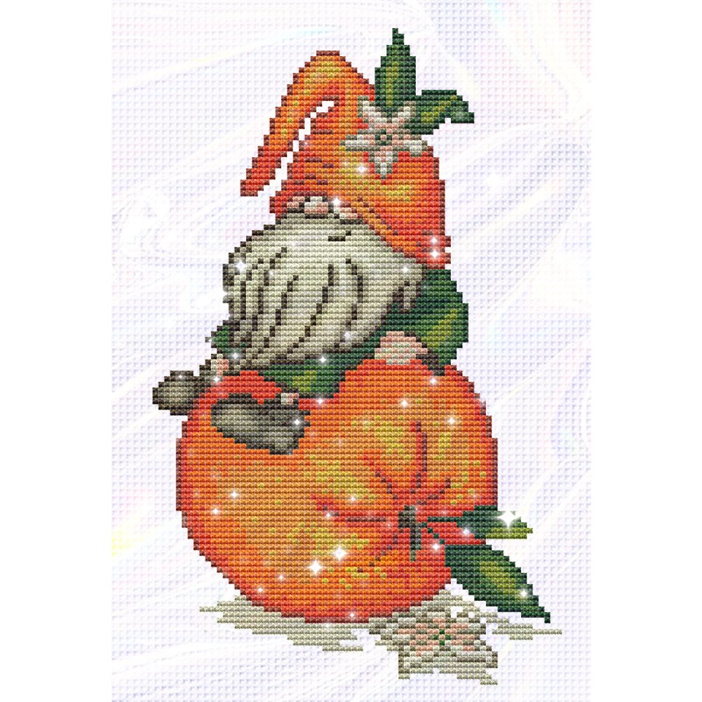 Orange Gnome - Partial 11ct Stamped Cross Stitch - Bead Embroidery 25x35CM/9.84x13.78in