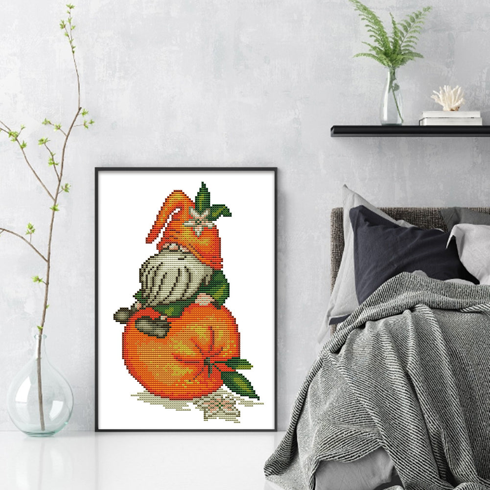 Orange Gnome - Partial 11ct Stamped Cross Stitch - Bead Embroidery 25x35CM/9.84x13.78in