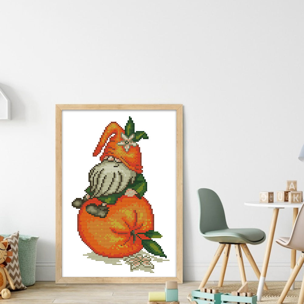 Orange Gnome - Partial 11ct Stamped Cross Stitch - Bead Embroidery 25x35CM/9.84x13.78in