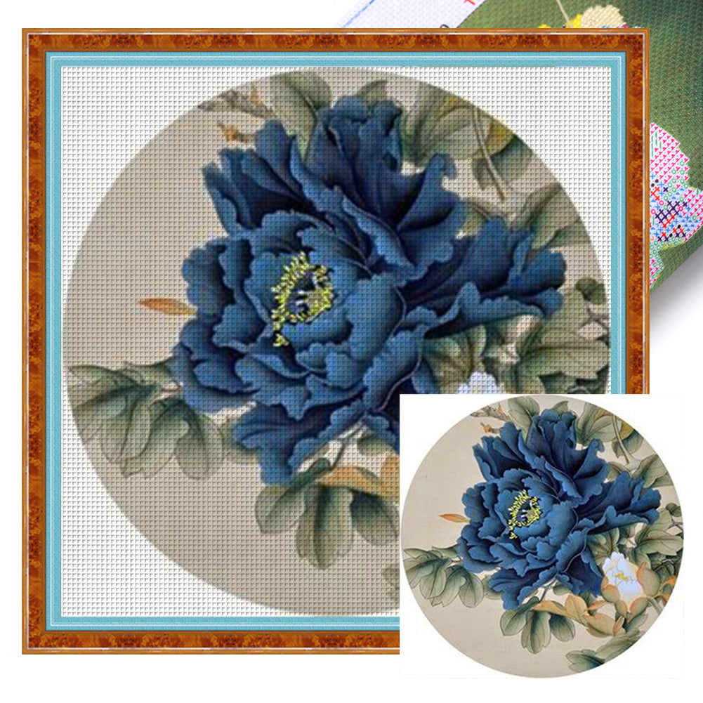 Yishu - Blue Peony - 40*40CM 11CT 3 Stamped Cross Stitch